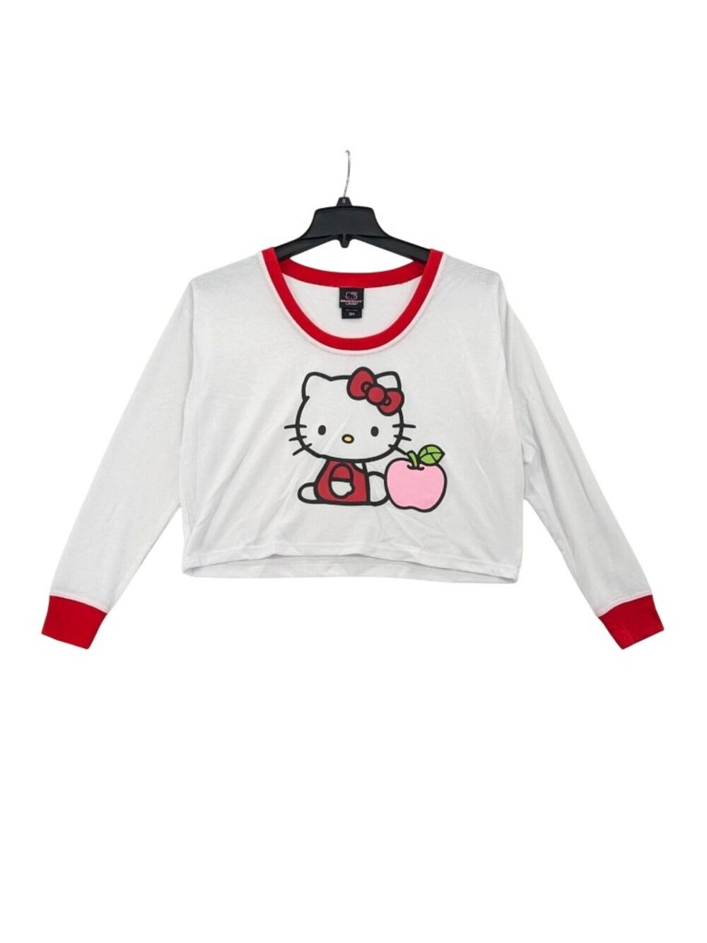 Hello Kitty Cropped Long Sleeve Ringer Top Graphic Y2K Kawaii Relaxed Fit Small